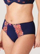 Prima Donna Devdaha floral-embroidered high waist full briefs in Velvet Blue