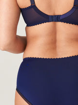 Prima Donna Devdaha floral-embroidered high waist full briefs in Velvet Blue