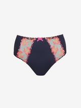 Prima Donna Devdaha floral-embroidered high waist full briefs in Velvet Blue
