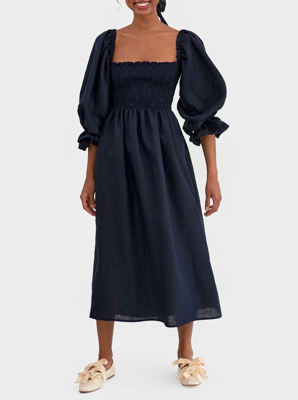 sleeper atlanta dress blue Sleeper Atlanta Dress With Hair Bow by Sleeper