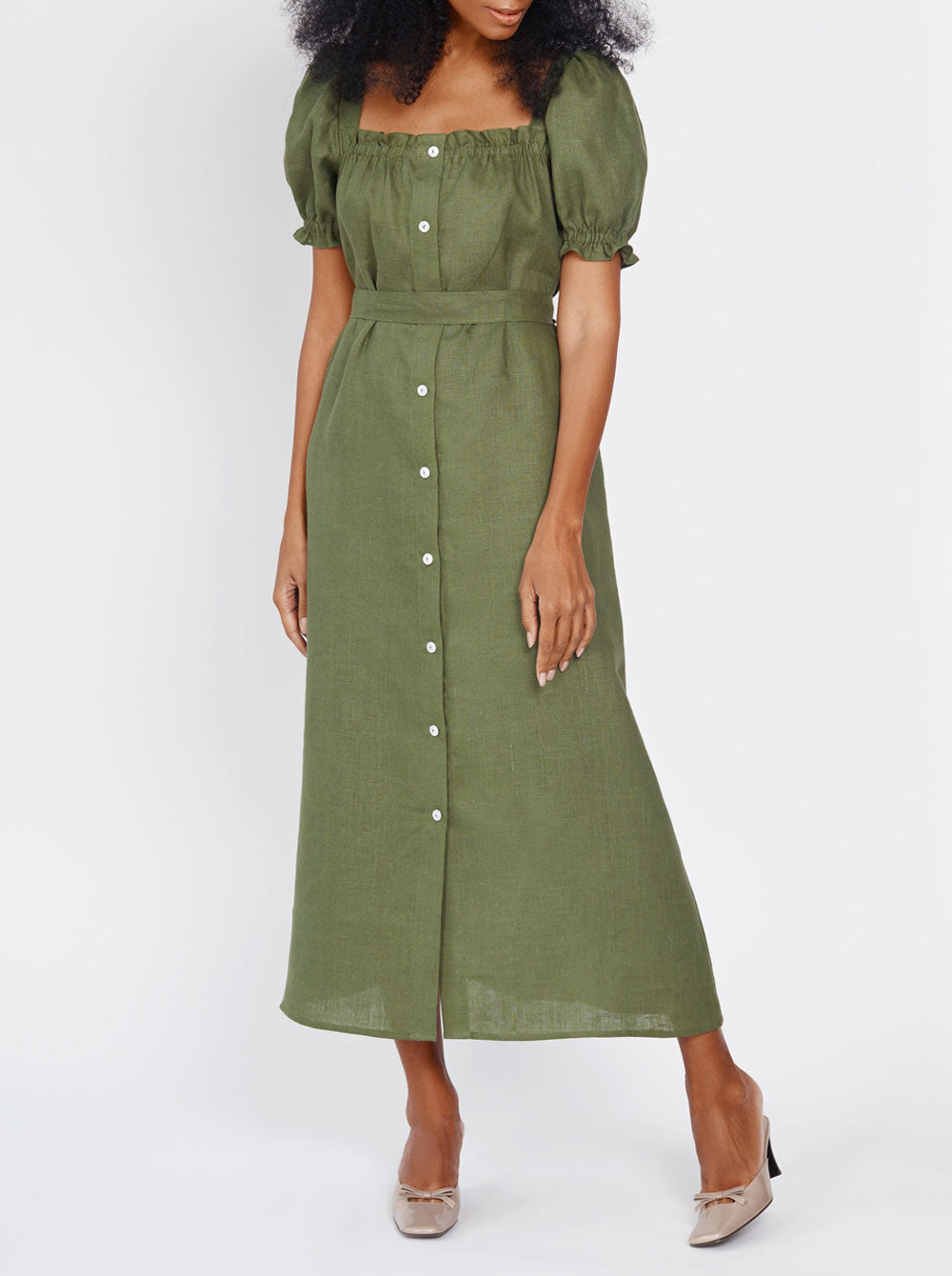 Sleeper | Brigitte linen midi dress in Green Affair Lingerie Sleeper | Brigitte linen midi dress in Green Affair Lingerie