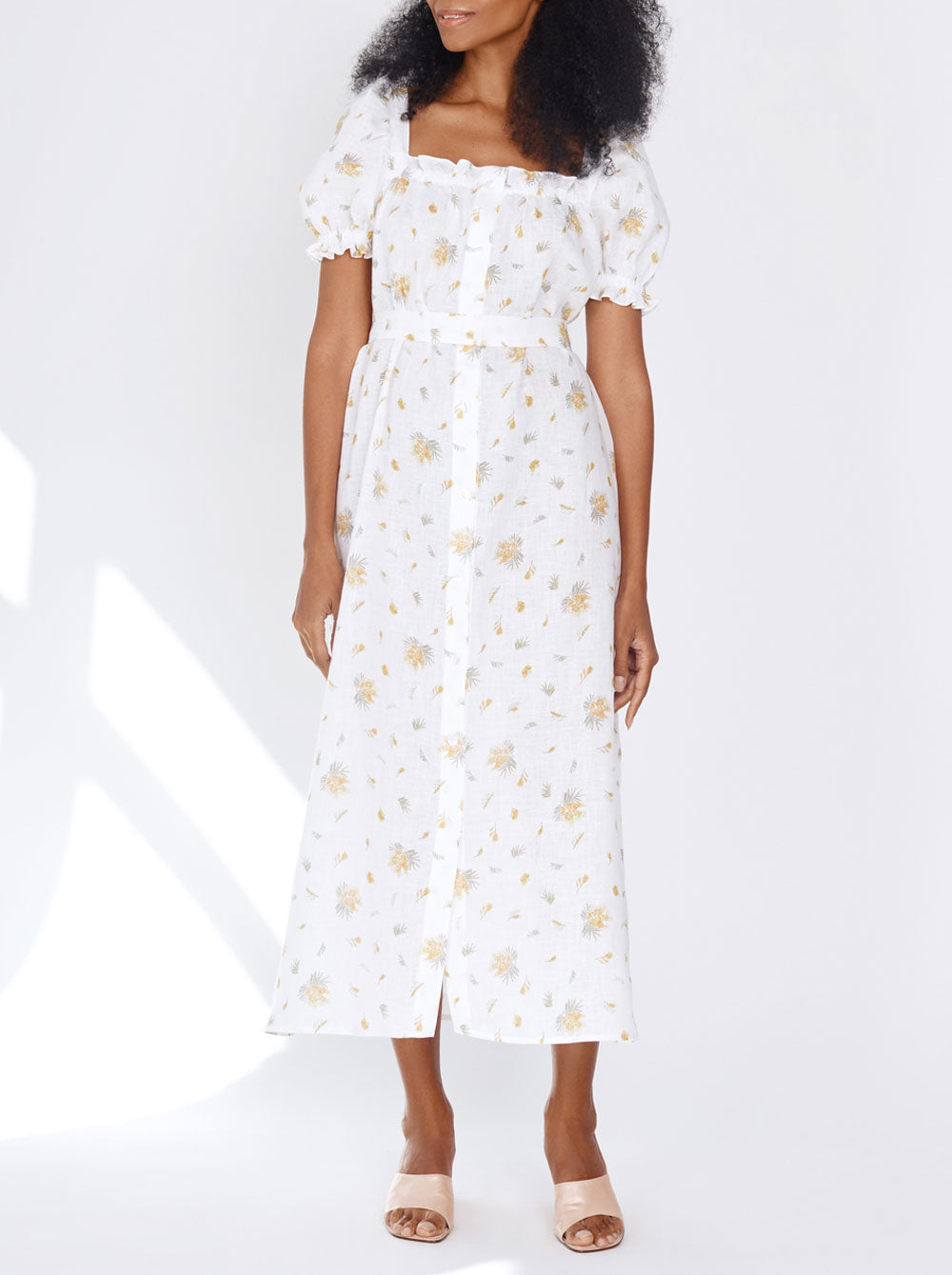 sleeper brigitte linen midi dress SLEEPER Brigitte belted linen midi dress
