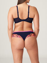 Prima Donna Devdaha Luxury floral-embroidered tulle and jersey thong in Velvet Blue