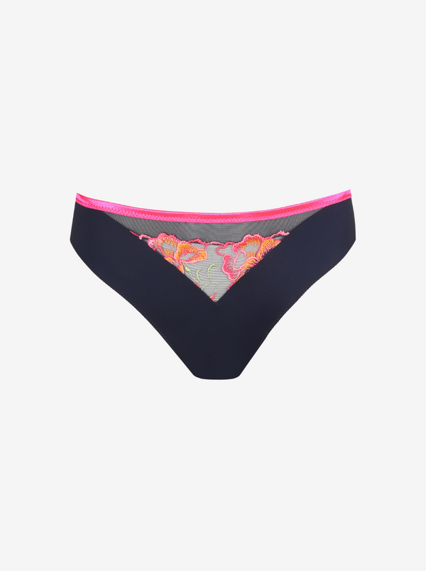 Prima Donna Devdaha Rio floral-embroidered tulle and jersey mid-rise briefs in Velvet Blue