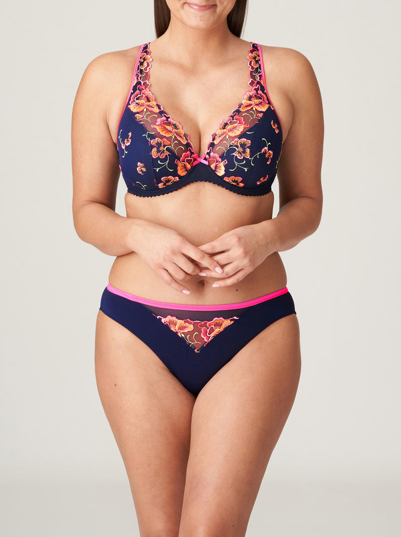 Prima Donna Devdaha Rio floral-embroidered tulle and jersey mid-rise briefs in Velvet Blue