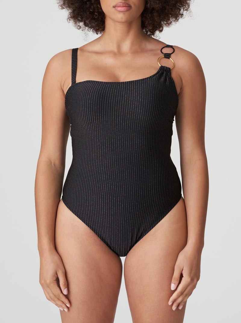 Prima Donna Solta C-G striped one-shoulder swimsuit in Black