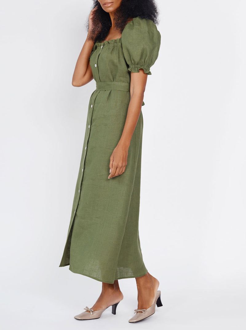 Sleeper | Brigitte linen midi dress in Green Affair Lingerie Sleeper | Brigitte linen midi dress in Green Affair Lingerie
