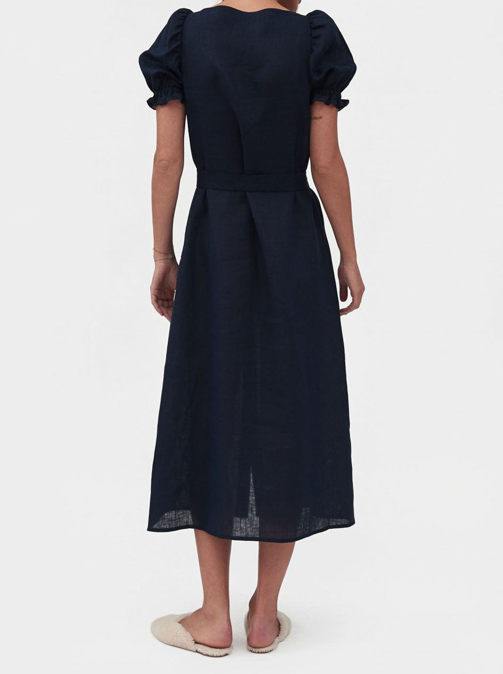 Sleeper | Brigitte linen midi dress in Navy – Affair Lingerie